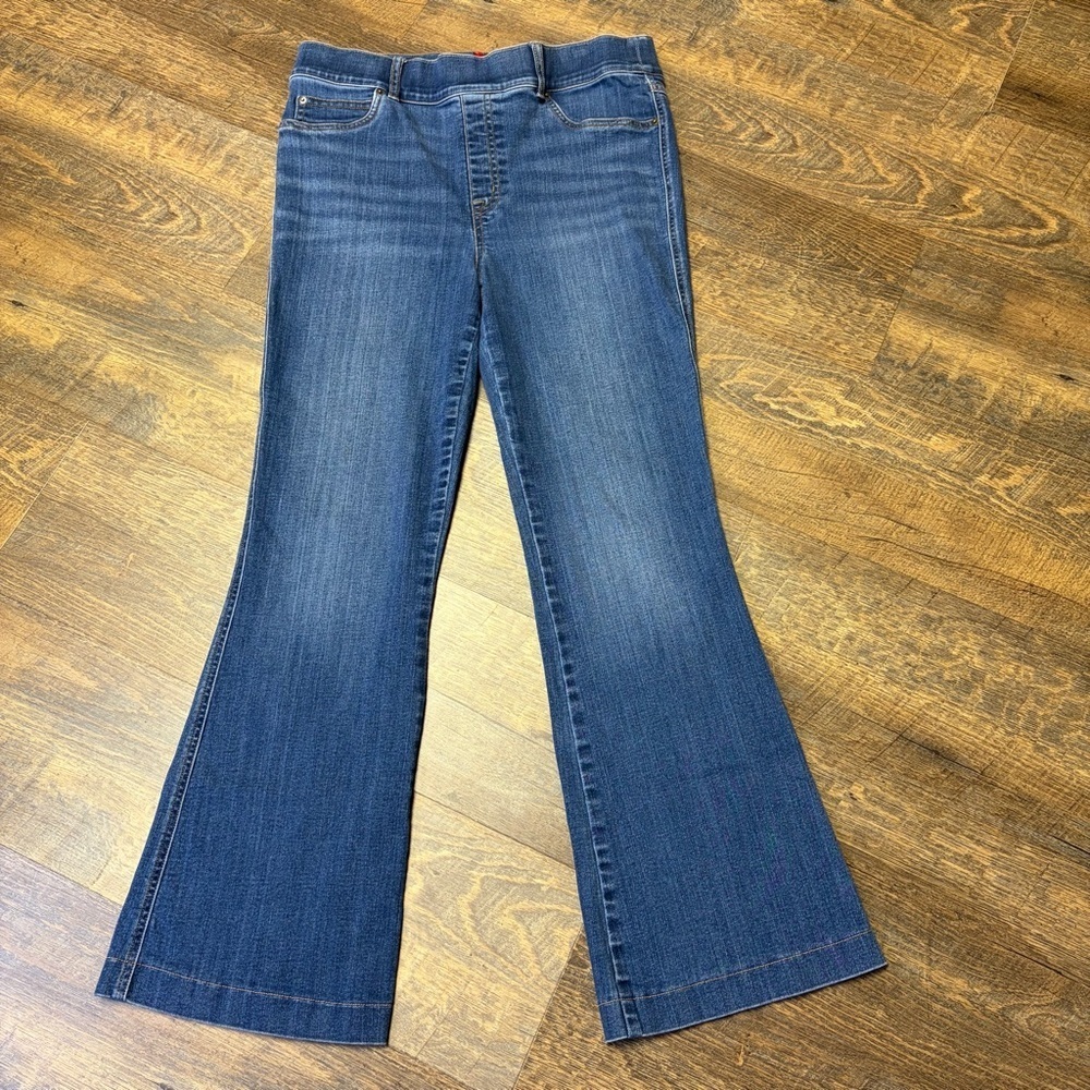 Spanx Flare Jeans Womens Large Blue High Rise Pull On Stretch 20327R